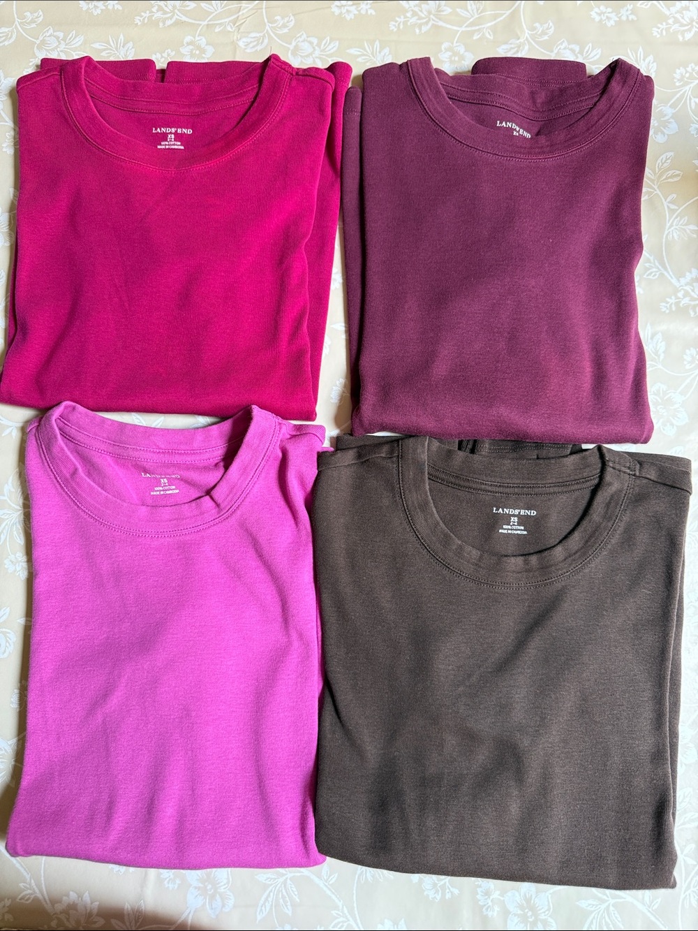 Lands' End Women's Crewneck Tee Bundle in Magenta, Plum, Pink & Brown